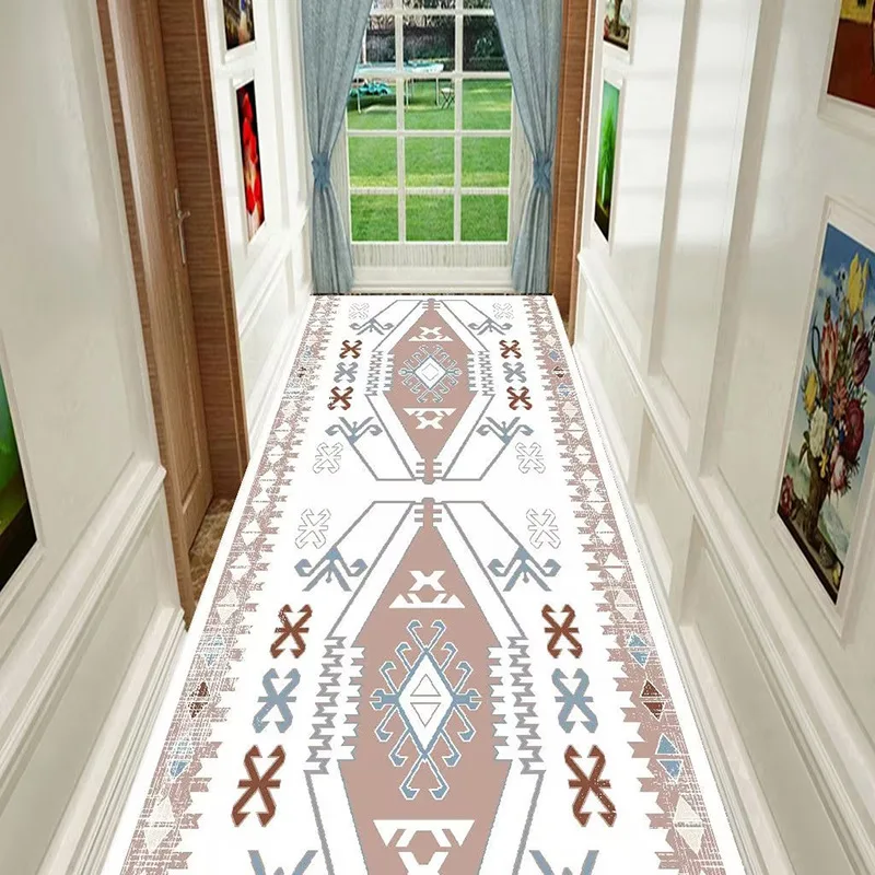 Persian Long Strip Corridor Carpet Retro American Runner Anti-skid Kitchen Aisle Mat Bohemian Living Room Bedroom Decor Area Rug