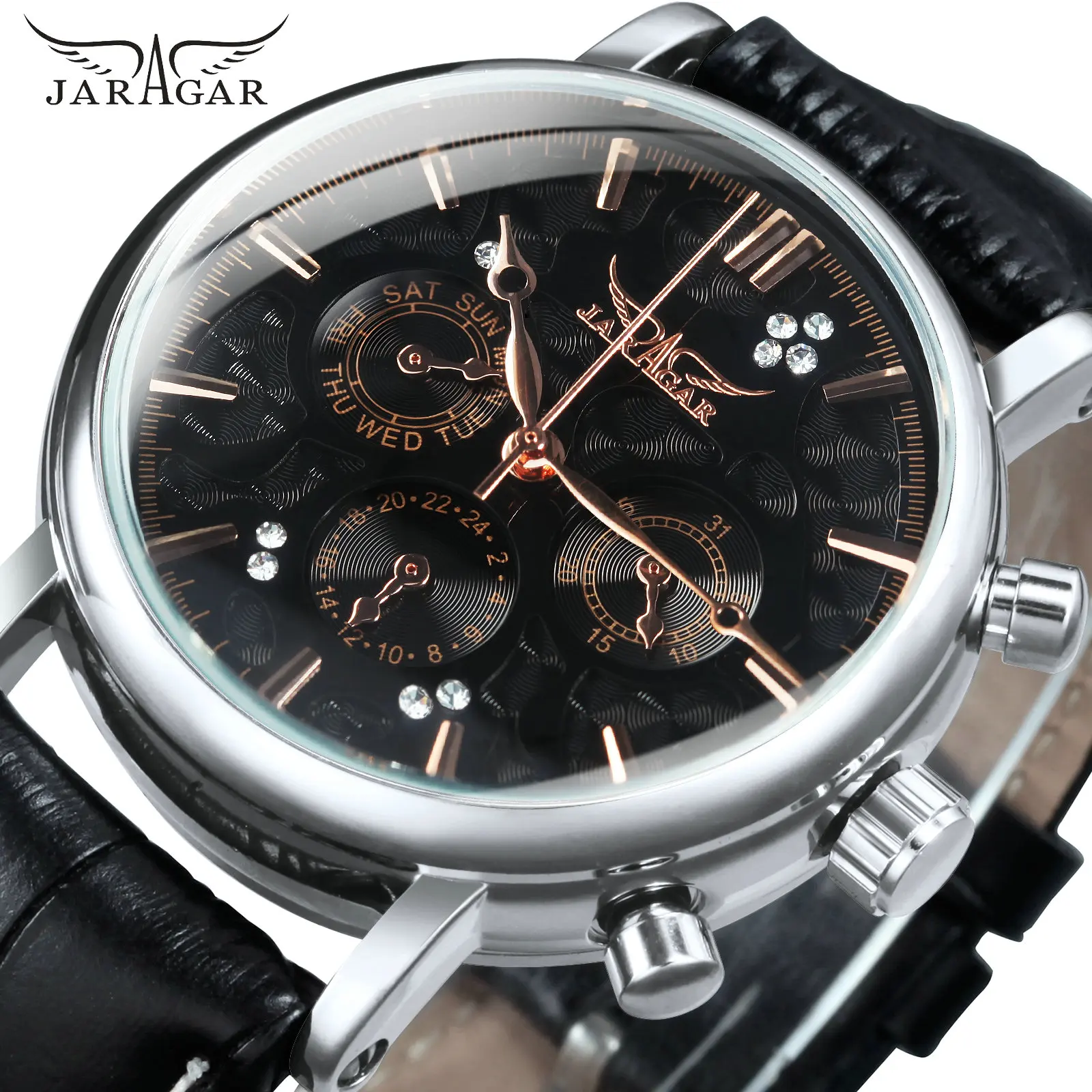 

Fashion Jaragar Top Brand Pilot Mens Mechanical Date Display Blue Pointers Automatic Watch Men Luxury Leather Strap Wristwatches