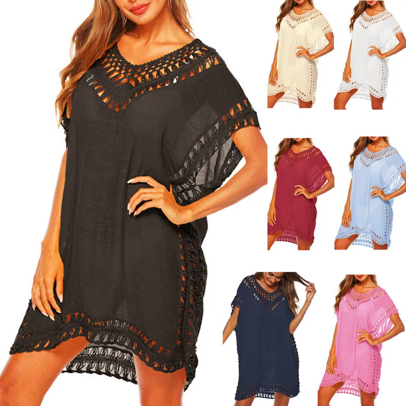 Tunic Beach Swim Cover up For Women Black Sarong Pareo Femme Pareos Summer Dress Tunica playa mujer Swimsuit Cover-up Beach Cover