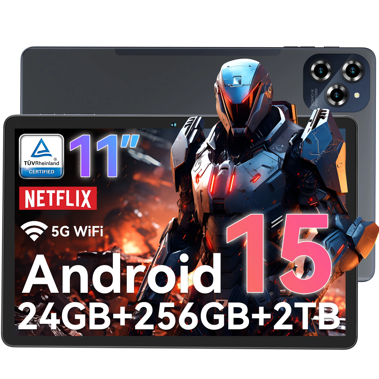 TABWEE W90 Android 15 Tablet, 24(8+16)GB RAM 256GB ROM, 11'' FHD+