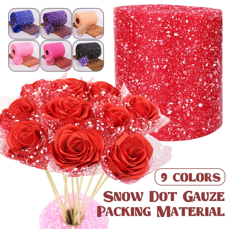 

15Mx15cm Snow Dotted Tulle Ribbon Organza Mesh Fabric Lace Belt DIY Craft Accessories Rose Bouquet Packaging Bow Cake Topper