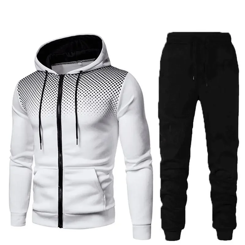 2024 Autumn and Winter New Fashion Zipper Hoodie Pants Suit Men's Fashion Warm Leisure Fitness Sports Two-piece Set