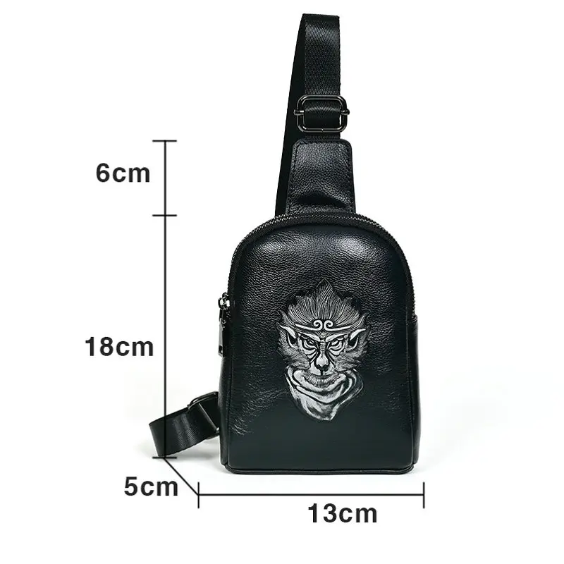 Genuine Leather Men's Crossbody Chest Bag with Double Zippers, Fashionable and Versatile Phone Bag