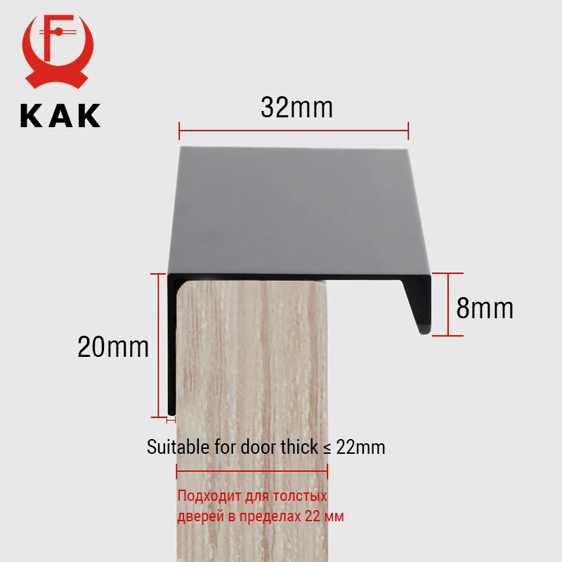 KAK Hidden Long Furniture Handles Black Kitchen Cabinet Handle Pulls Non Punched Aluminum Alloy Cupboard Door Handle Hardware Furniture Handles