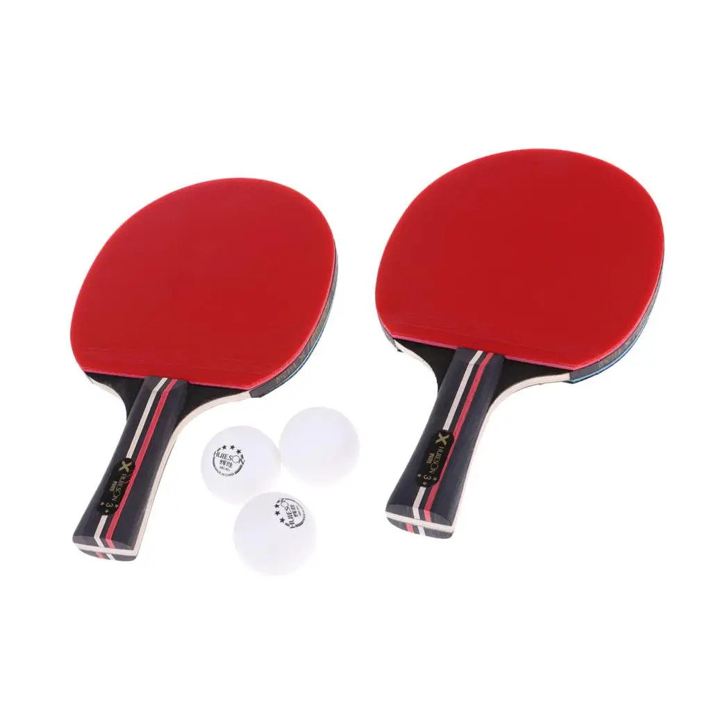 2Pcs Professional Wood Table Tennis Racket Pong Racket Paddle Bat with 3 Ball