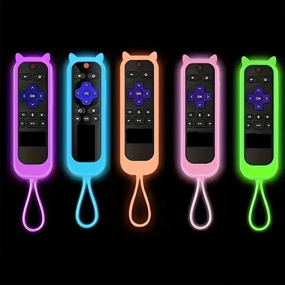 Wrist Strip TV Remote Control Cover Silicone Glow in The Dark Luminous Control Cover Dust Proof Cute Cat Ear Design
