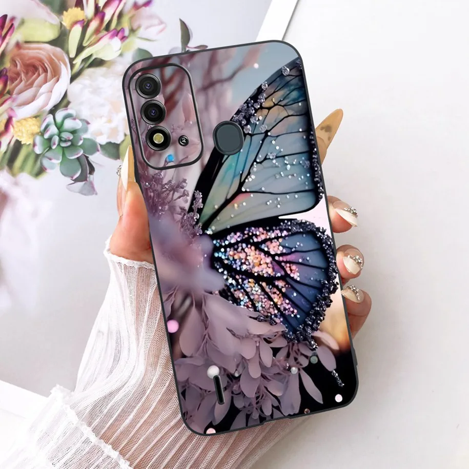Elegant Flower & Butterfly Soft Black Silicone Phone Case