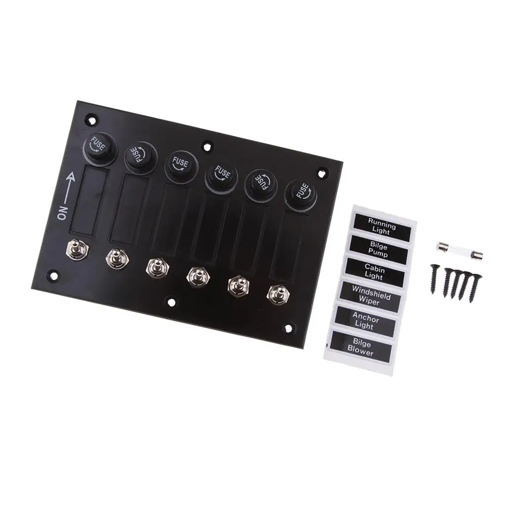 6 Gang Toggle/Rocker Switch Panel 5A Fuses DC 12/24V Marine Boat RV Yacht Camper Truck Trailer ABS Waterproof