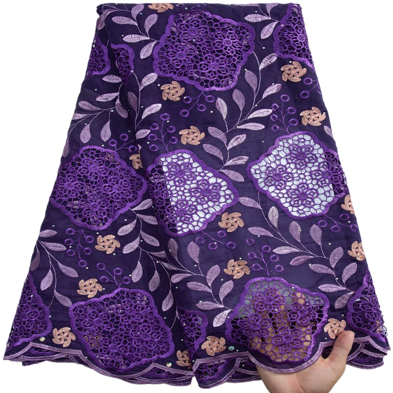 

Nigerian Dry Cotton Lace Fabric 2023 High Quality 5 Yards African Embroidery Swiss Lace Fabric With Stones For Dresses Sew A3270