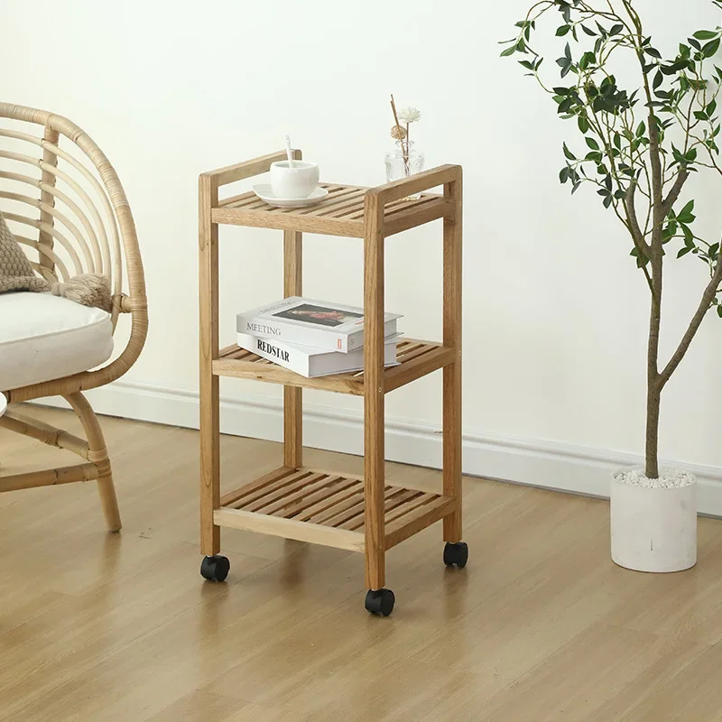 Movable bookshelves solid wood wheeled trolley shelves floor to ceiling