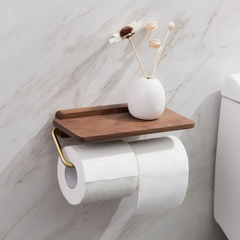 Tissue Holder 1 Pc Stainless Steel Black Walnut Tissue Holder Wall Mounted Tissue Holder Punching Installation Toilet Bathroom Accessories
