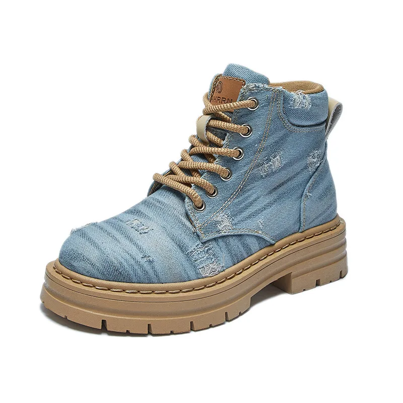 

Ботильоны женские на толстой подошве, модные короткие сапоги на шнуровке для верховой езды, повседневная обувь с высоким берцем для осени и зимы