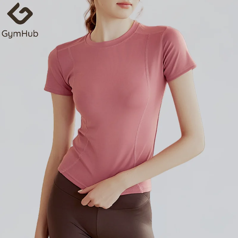 Sports T Shirt GymHUB Sports Short Sleeved Yoga Quick Drying Running Slimming Waist Tightening Fitness Top Training T-shirt