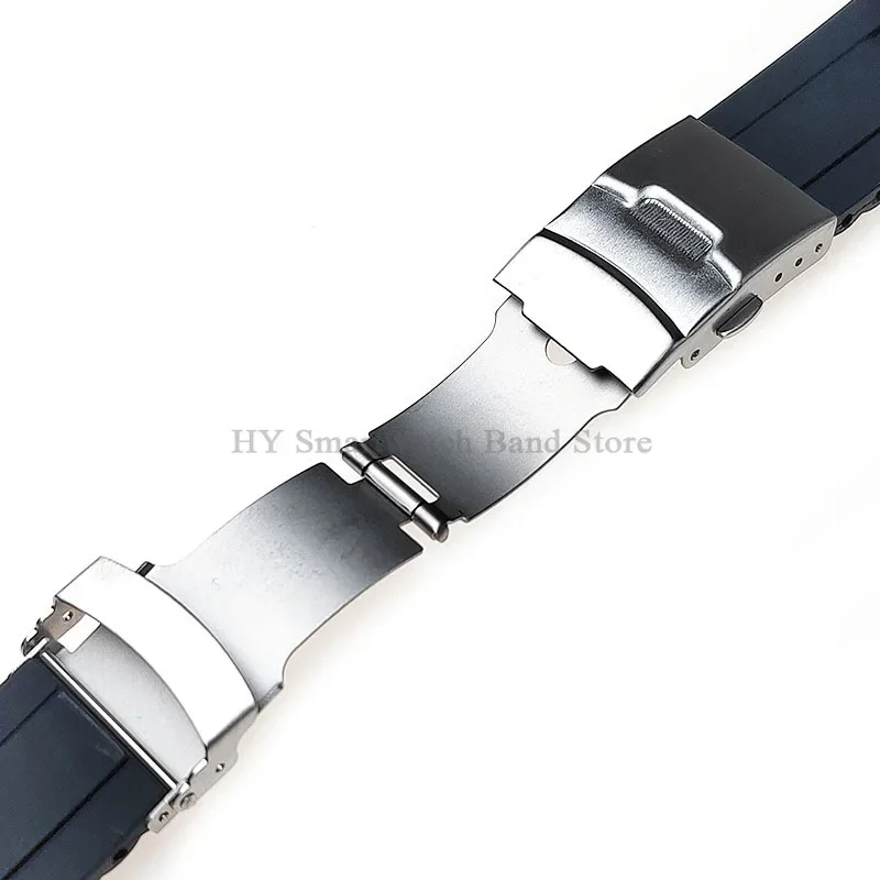 Waterproof Silicone Curved-End Watch Strap with Folding Buckle