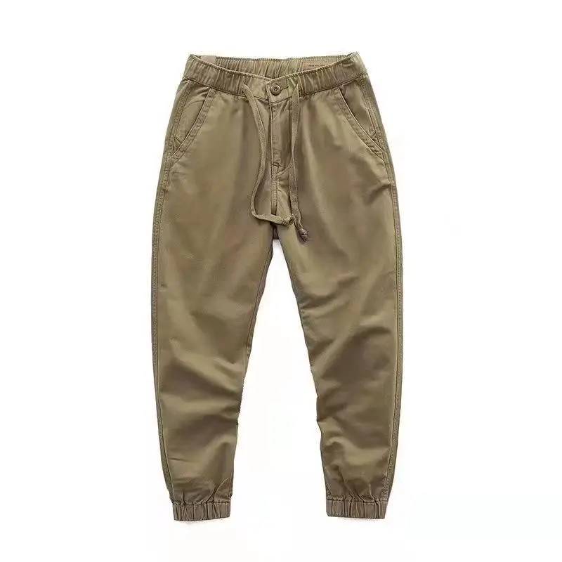 Autumn Winter Elastic Waist Lace Up Car Cargo Pants Homme Casual Fashion Solid Color All-match Necking Trousers Men's Clothing