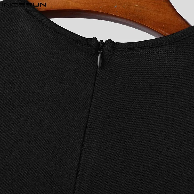 Men Bodysuits Sleeveless Solid Onesies Casual Comfortable Homewear Simple O-Neck Mesh Spilicing Loungewear S-3XL INCERUN