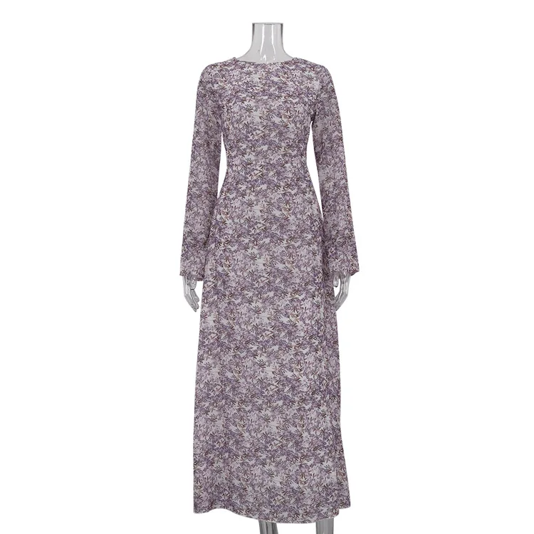 Elegant Printed Fashion Maxi Dress For Women Lace-Up Long Sleeve Party Dress High Waist Bandage Women's Bodycon Dress New