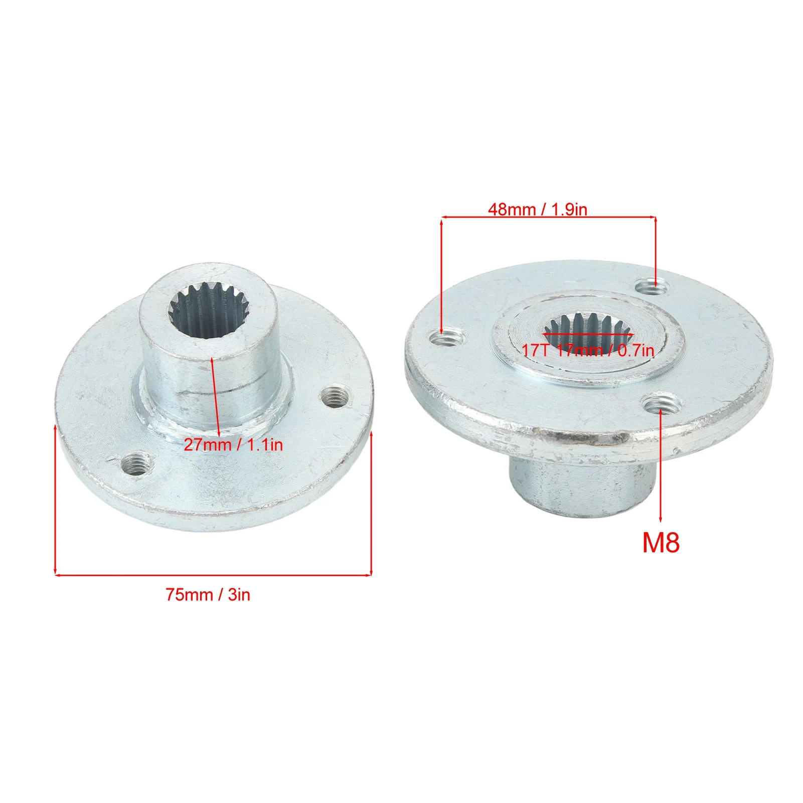 3 Stud 17T Rear Wheel Hub Shaft, 17T 3 Stud Rear Axle Wheel Hub, Steel Alloys, for Quad Bike ATV Dune Go Kart with 5 Inch Tires