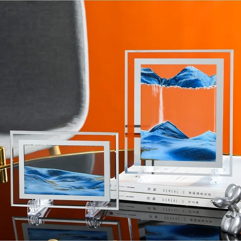 

3D песочные часы из стекла, движущиеся песочные часы, прямоугольные украшения из стекла, настольное украшение, картина с сыпучим песком, домашний декор