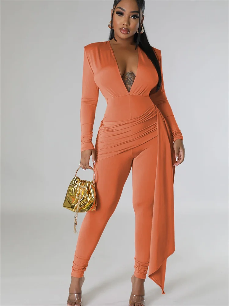 Wmstar Women Jumpsuit Fashion Deep V Neck  Sexy Bodycon Overalls Lady Office Solid Color Bodycon Rompers Wholesale Dropshipping