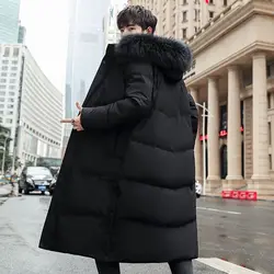 Down jacket men's mid length winter new handsome and thickened youth Korean knee length men's jacket