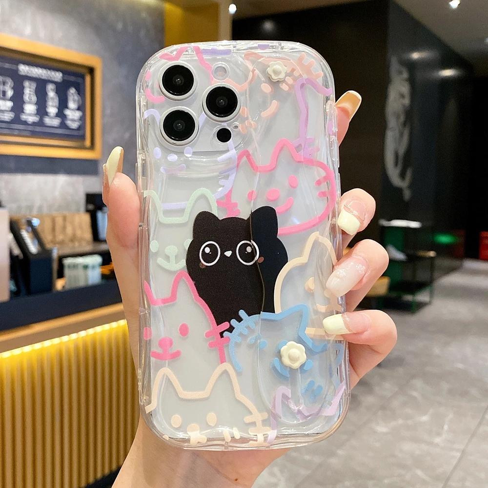 Colorful Cat Wrist Strap Phone Holder Case