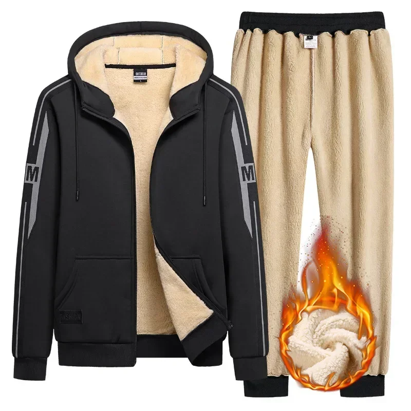 Plus Size 9xl Winter Men Sweat Suits Fleece Sportwear Suit Zipper Jacket+pants Warm Sports Sets Oversized Thick Hoodie Tracksuit 4