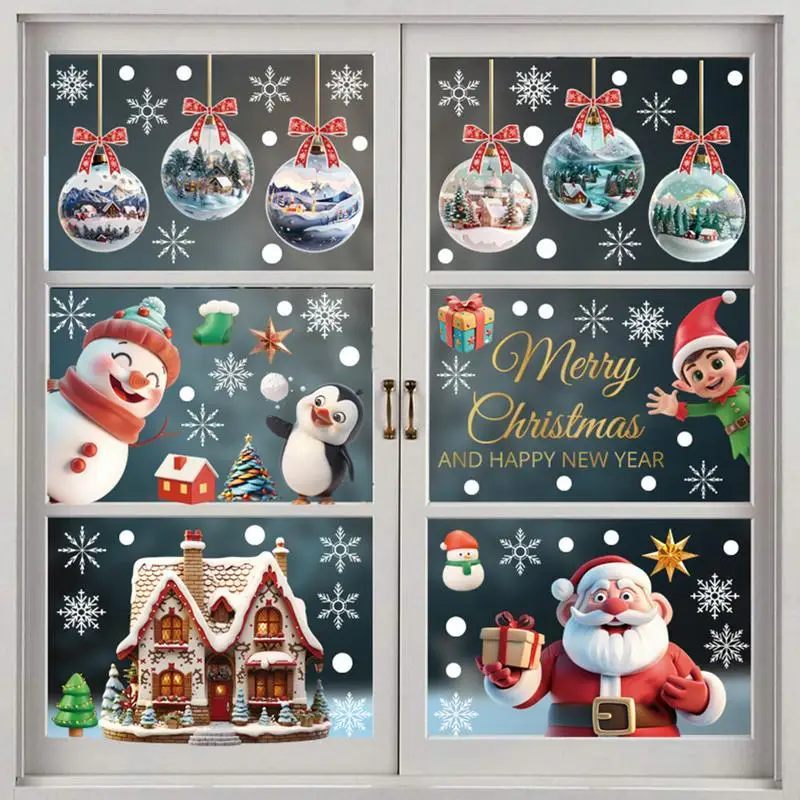 9 sheet Christmas Window Clings Santa Claus and scenery pendant Decals glass static removable stickers Winter Holiday Decoration