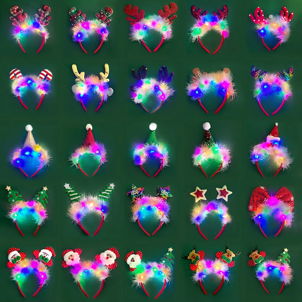 Description Picture 6 of item2025 Led Christmas Antler Headband Reindeer Light Up Headband Hair Hoop Children Party Costume Decoration