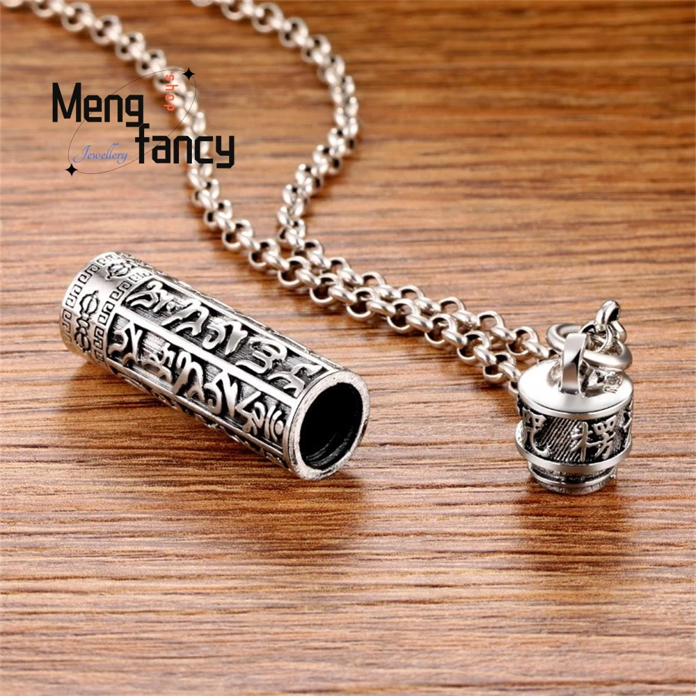 Thai Silver Leng Yan Mantra Six-word Motto Amulets Retro Hollow Sutra Cylinder Transhipment Pendant Fashion Jewelry Holiday Gift
