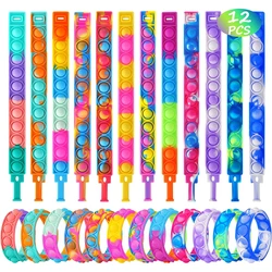 12-Pack Sensory Bubble Bracelet Stress Relievers - Kids Party Favor Fidget Toys (12pcs Random Colors)