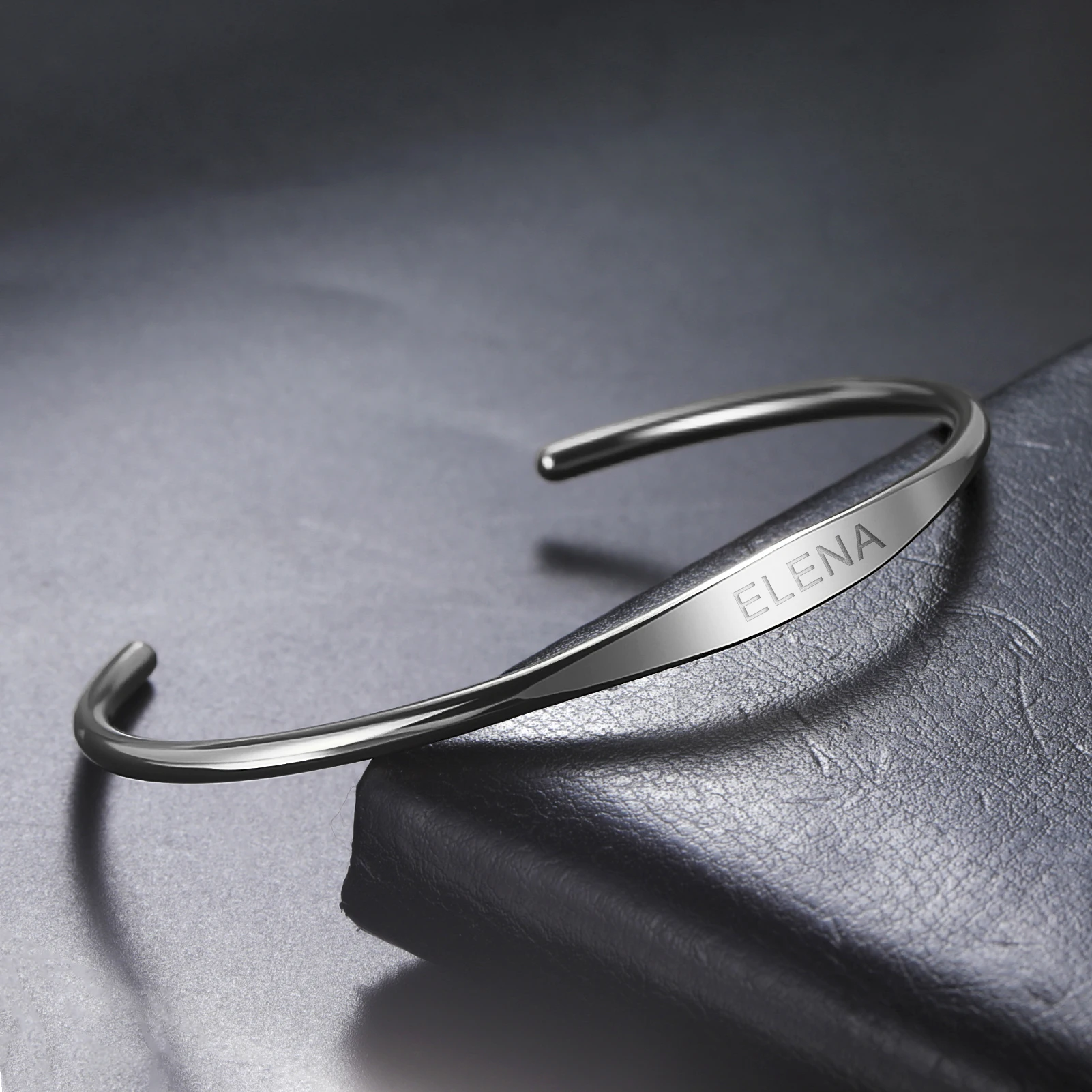 Couple Name Text Engrave Custom Bangle Personalized Bracelet Cuff Gift for Women Men Friend Stainless Steel Silver Color Jewelry