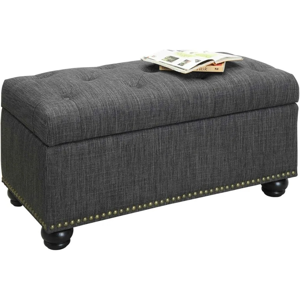 

Contemporary Foot Stool and Bench with Hinged Lid for Living Room, Dining Room, Office, Dark Charcoal Gray Fabric,stool chair