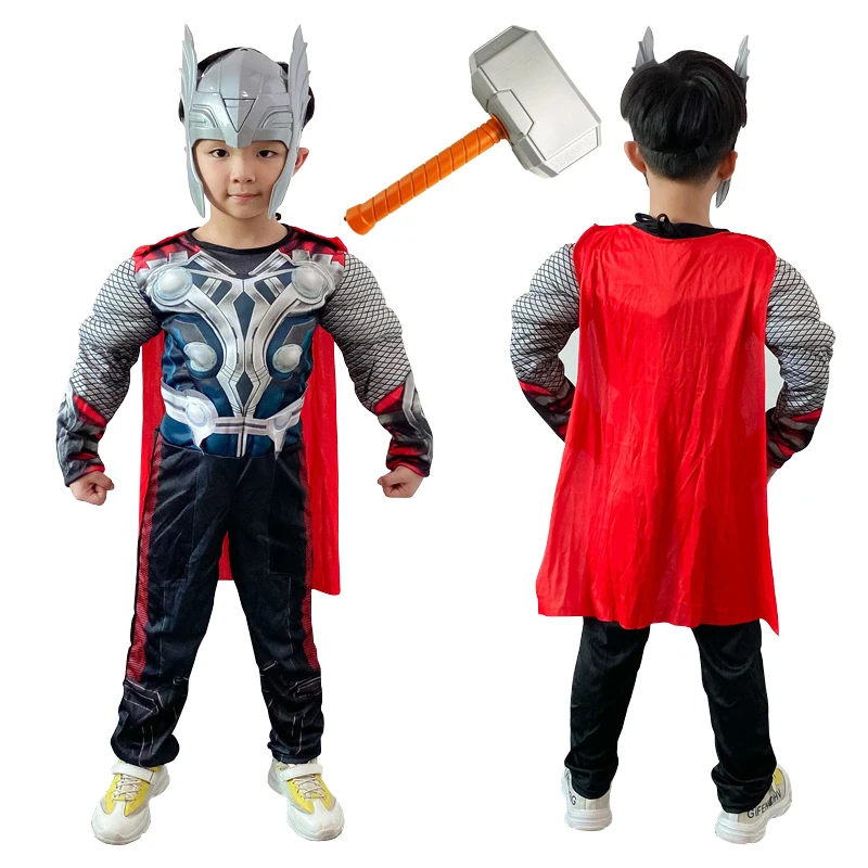 Cosplay jumpsuit Kids Thor Muscle Costume Superhero Cosplay Jumpsuit Mask Hammer Halloween Carnival Clothes for Children