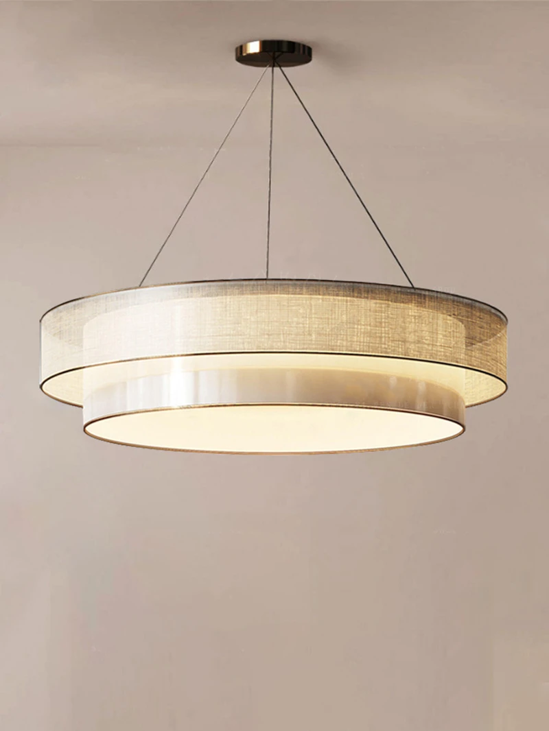 Pendelleuchte aus der Mitte des Jahrhunderts, runder Lampenschirm aus Stoff, minimalistische Beleuchtung für Schlafzimmer, Kücheninsel, Innendekoration, Bauernhausleuchte – Detail 4