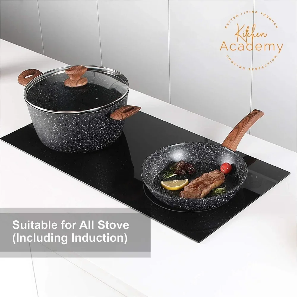12 Piece Cooking Pan Set, Granite Black Nonstick Pots and Pans Set, Induction Pots and Pans Set Non Stick
