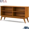Solid Hardwood 30x64 Mid Century Modern Low Bookcase with 4 Open Shelves Anti-Tip Hardware Functional Storage Unit Living Room 1