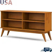 Solid Hardwood 30x64 Mid Century Modern Low Bookcase with 4 Open Shelves Anti-Tip Hardware Functional Storage Unit Living Room 1