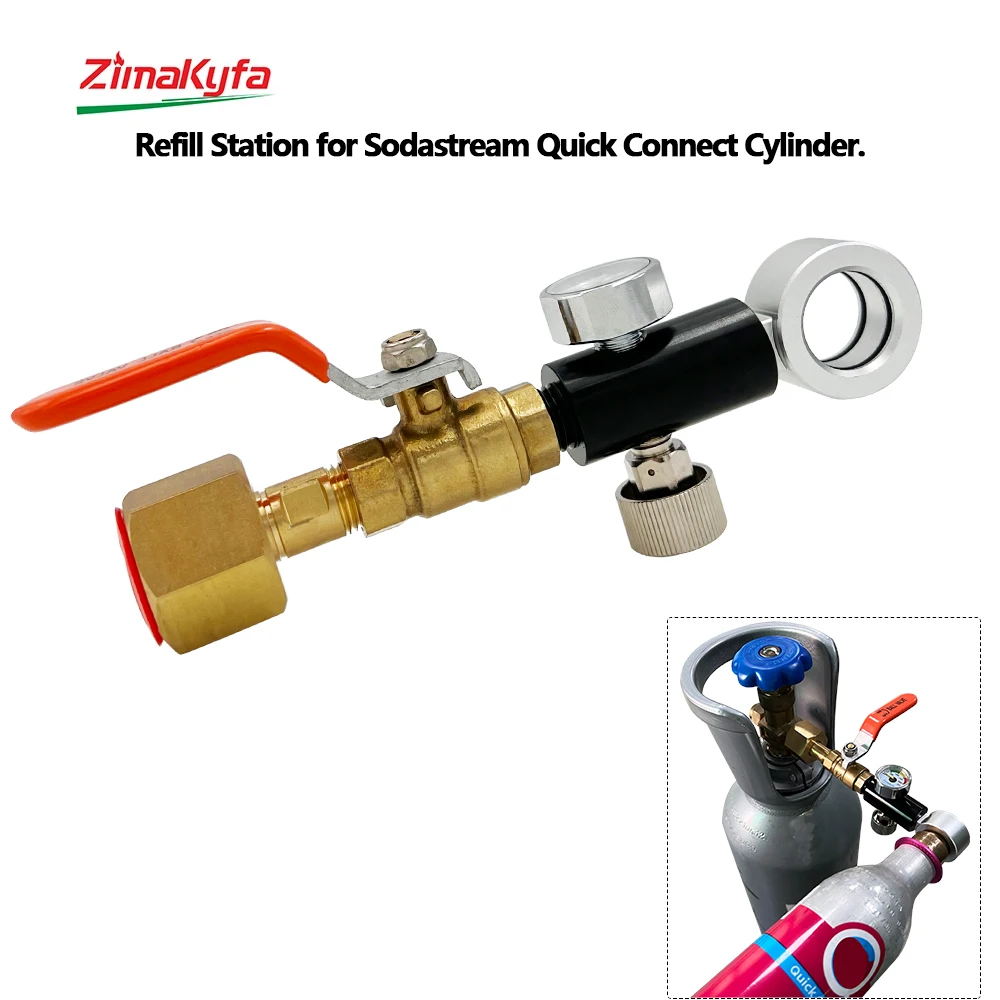 Adattatore Di Ricarica Co2 Per Acqua Gassata Per Cilindro A Connessione Rapida Sodastream Duo Art Terra Ricarica, Valvola A Sfera 250Bar 2Kpsi Gauge