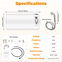 Chaudière à eau chaude de stockage 80L 220V chauffe-eau électronique sans réservoir chauffe-eau électrique avec douchette à main pour salles de bains 6