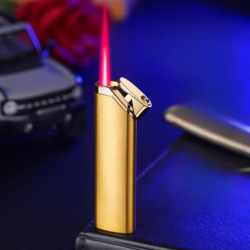 Butane Gas Lighter Cigarette Lighter Metal Long Strip Inflatable Lighter Durable Refilled Windproof Lighter Gas Butane Smoking Accesoires Gadgets for Men Encendedor