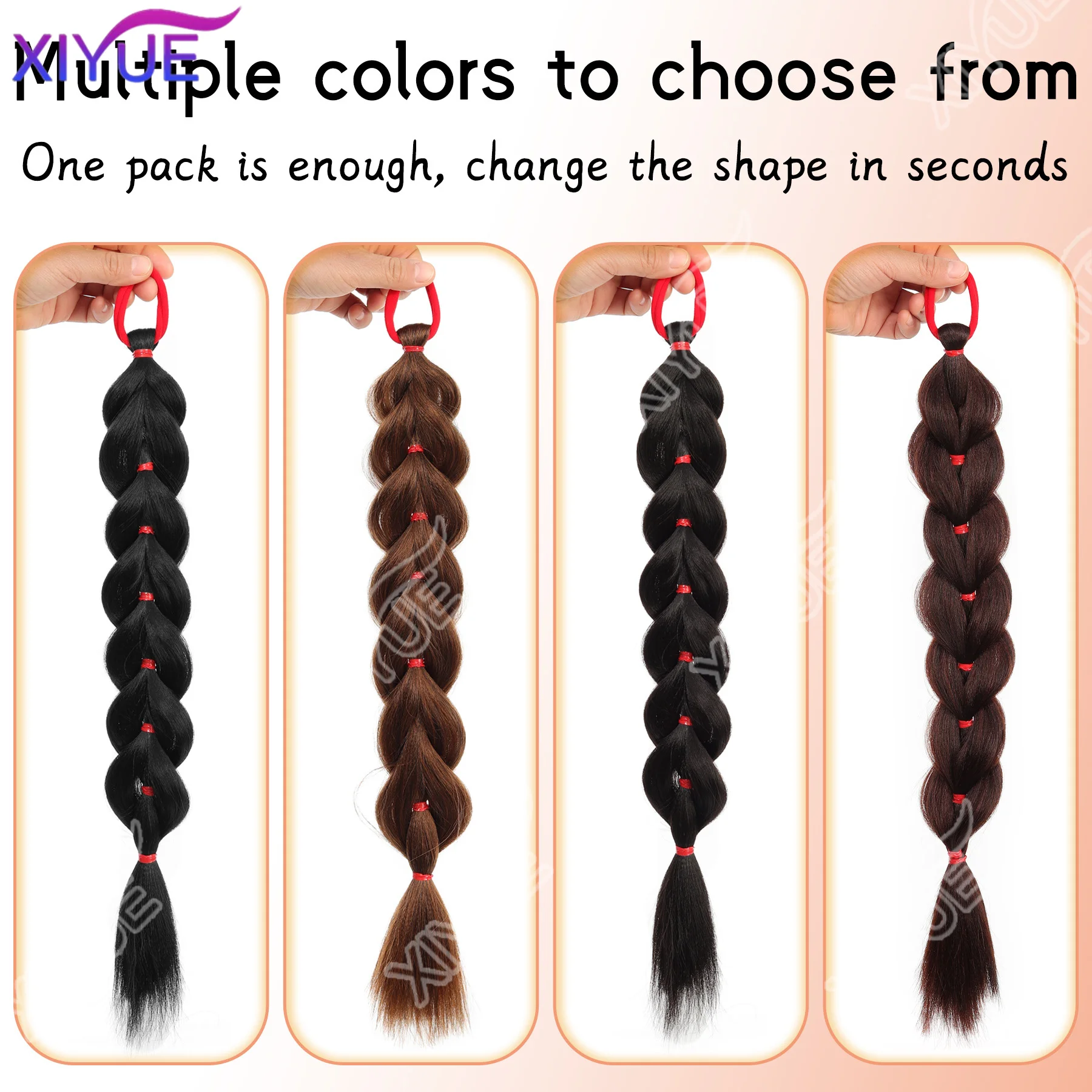 XIYUE Synthetic Braided Twist Braids ponytail Hair Extension Black Natural Wig Long Ponytail Hair Band Rubber Band Women's Wig