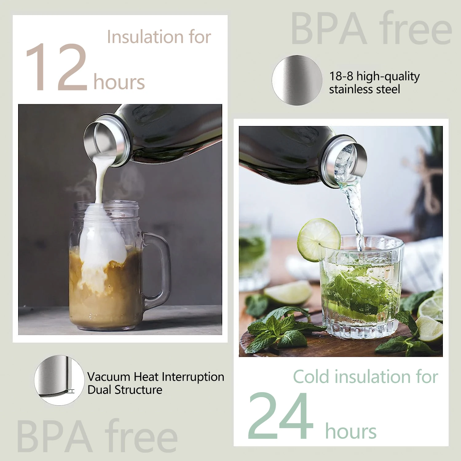 Stainless steel water bottle 1 liter 1000ml vacuum insulated cup