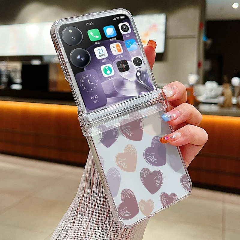 Transparent Shockproof Love Heart Flower Design Folding Phone Case