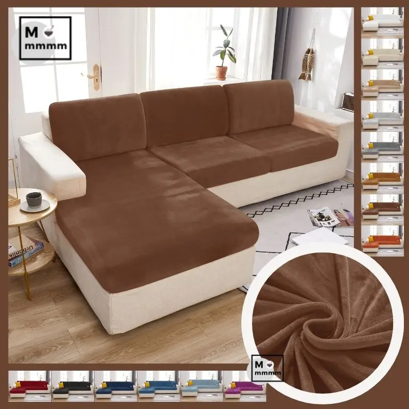 Elastic Couch Covers Velvet Sofa Seat Cover For Living Room Brown