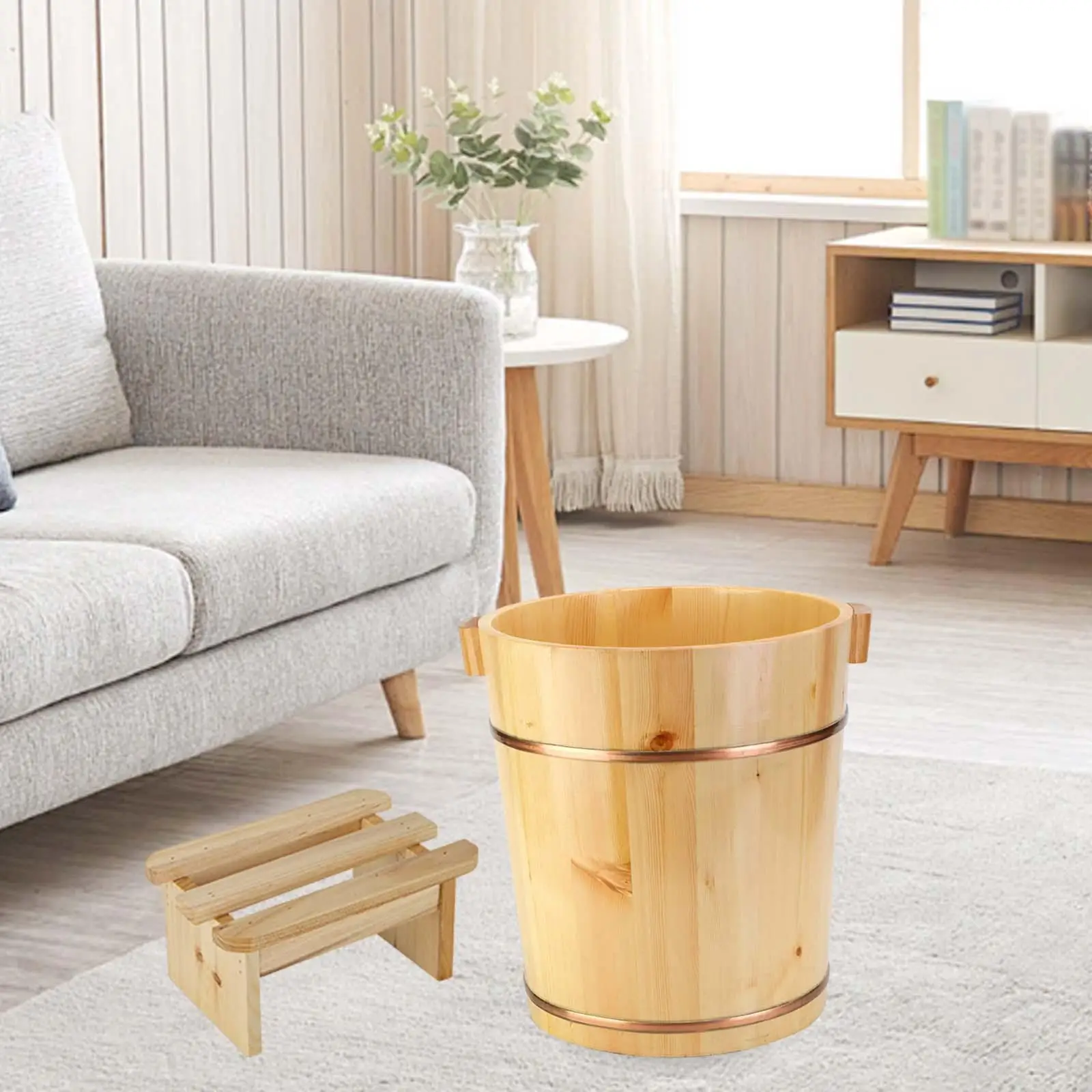 Foot Bath Tub Barrel Home Supplie Multipurpose Pedicure Wood Foot Bath Foot Soaking Bath Basin Foot Bath Basin with Stool