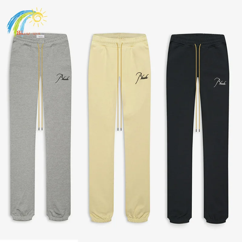 

2022 New 100% Cotton Oversize Rhude Sweatpants Men Women 1:1 Best Quality Joggers Drawstring Rhude Logo Embroidery Casual Pants