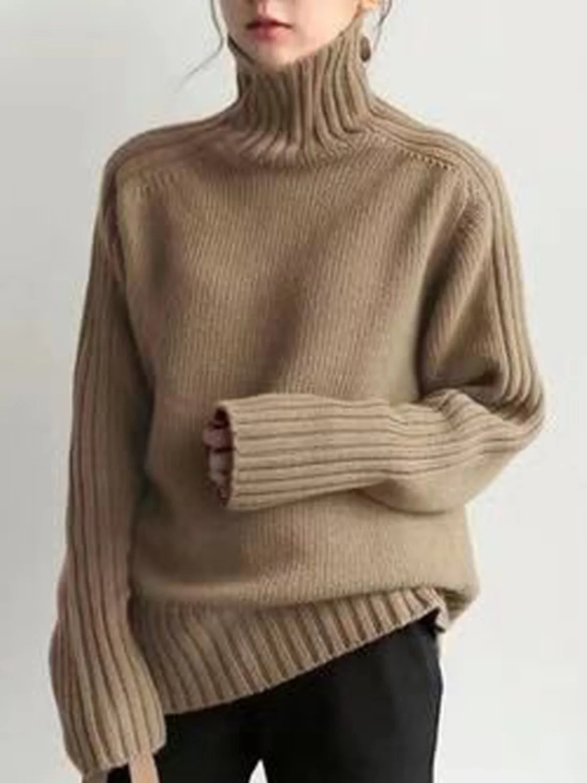 High Collar Knitted Sweater Women's Loose Long Sve Autumn Winter Faion Korean Sle Vintage Base Layer Retro Top