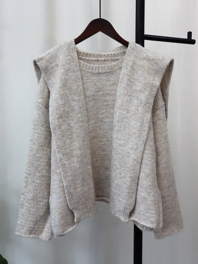 

Разноцветные пуловеры, вязаный свитер для женщин + Кардиган с длинным рукавом, пальто с круглым вырезом, вязаный Топ, Осень-зима 2023, новинка X412