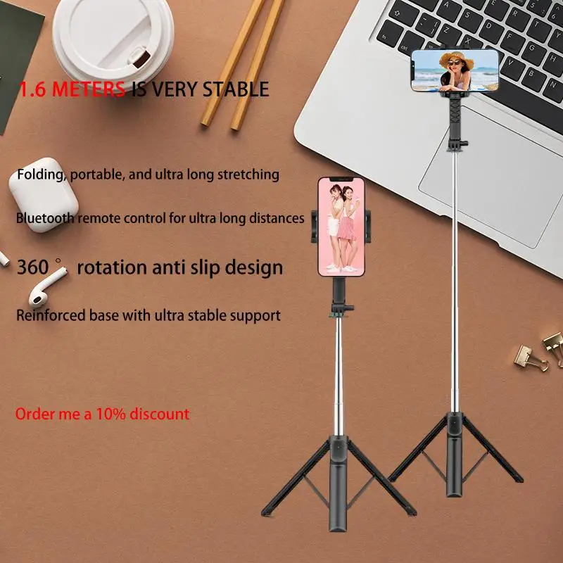 

Revolutionize Your Mobile Photography with the Ultimate Live Streaming Bracket, Self Timer Tripod, Bluetooth Shooting, Floor to